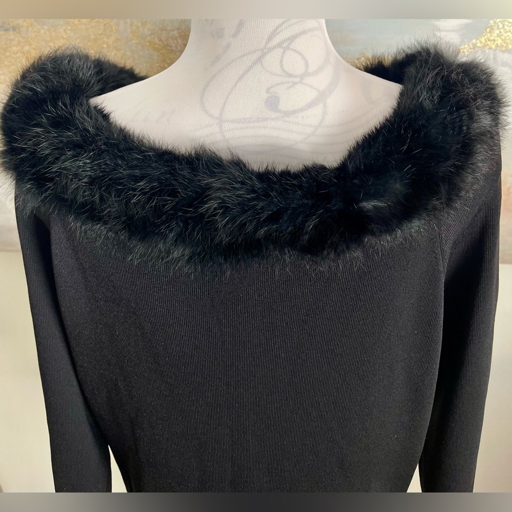 BIANCA NYGARD Faux Fur Collar 3/4 Sleeves Knit top, Size 2X